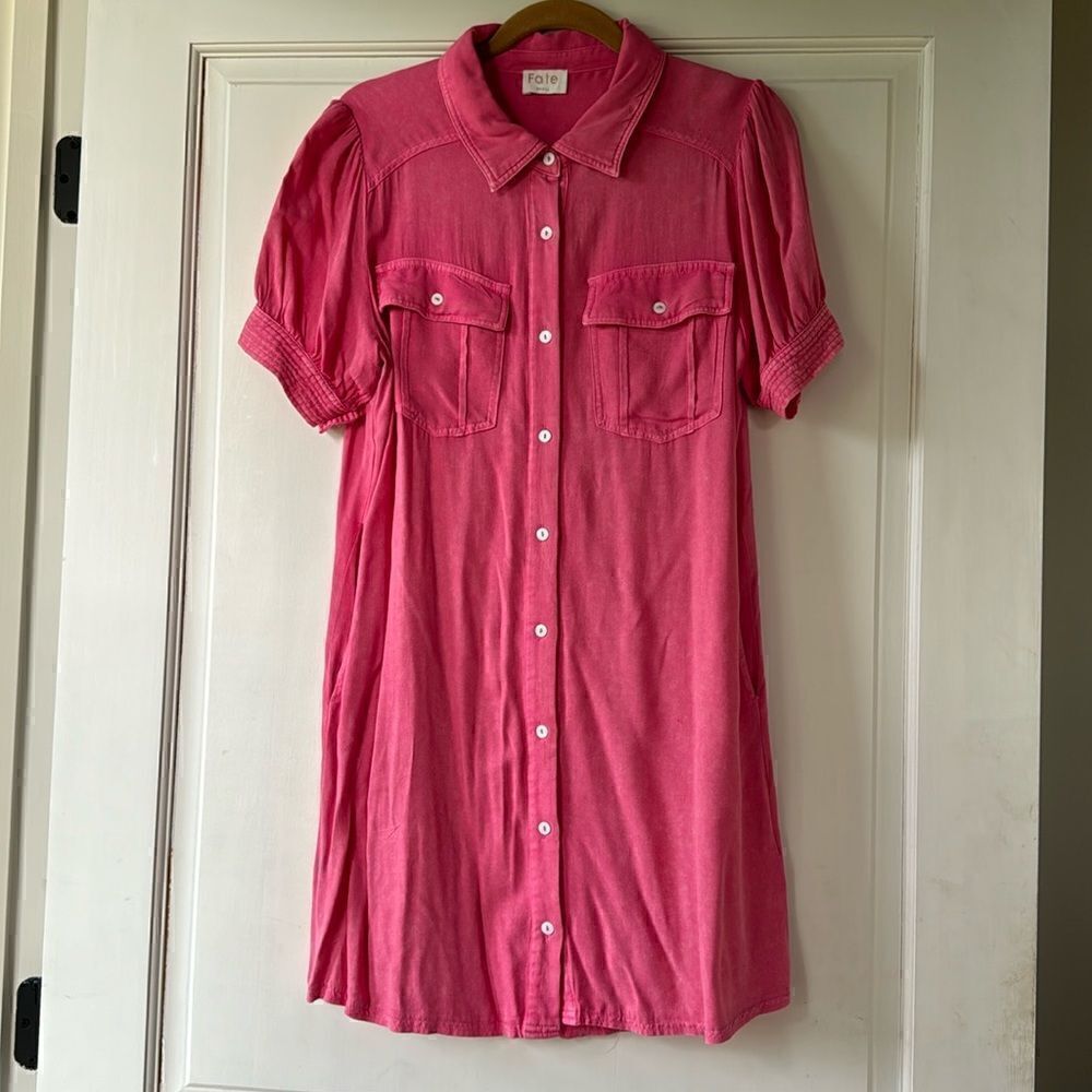 Like New Worn Once Cute Puff Sleeve Button Front Dress By Fate